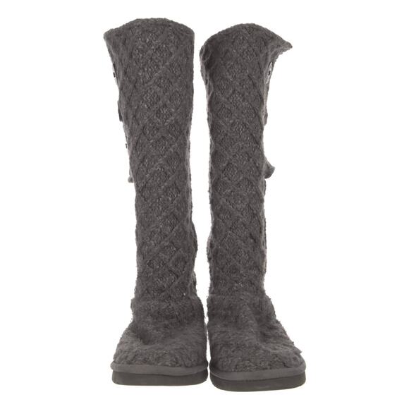 Ugg Lattice Cardy Gray Knit Sweater Boots Button Side Slip On Tall Size 6 - Picture 6 of 8